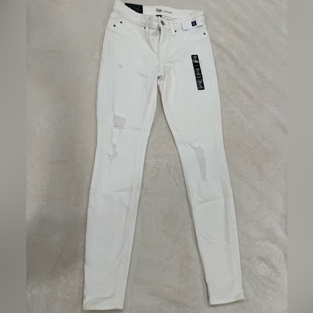 NWT Gap Denim Legging Jean Size 0 Distressed White